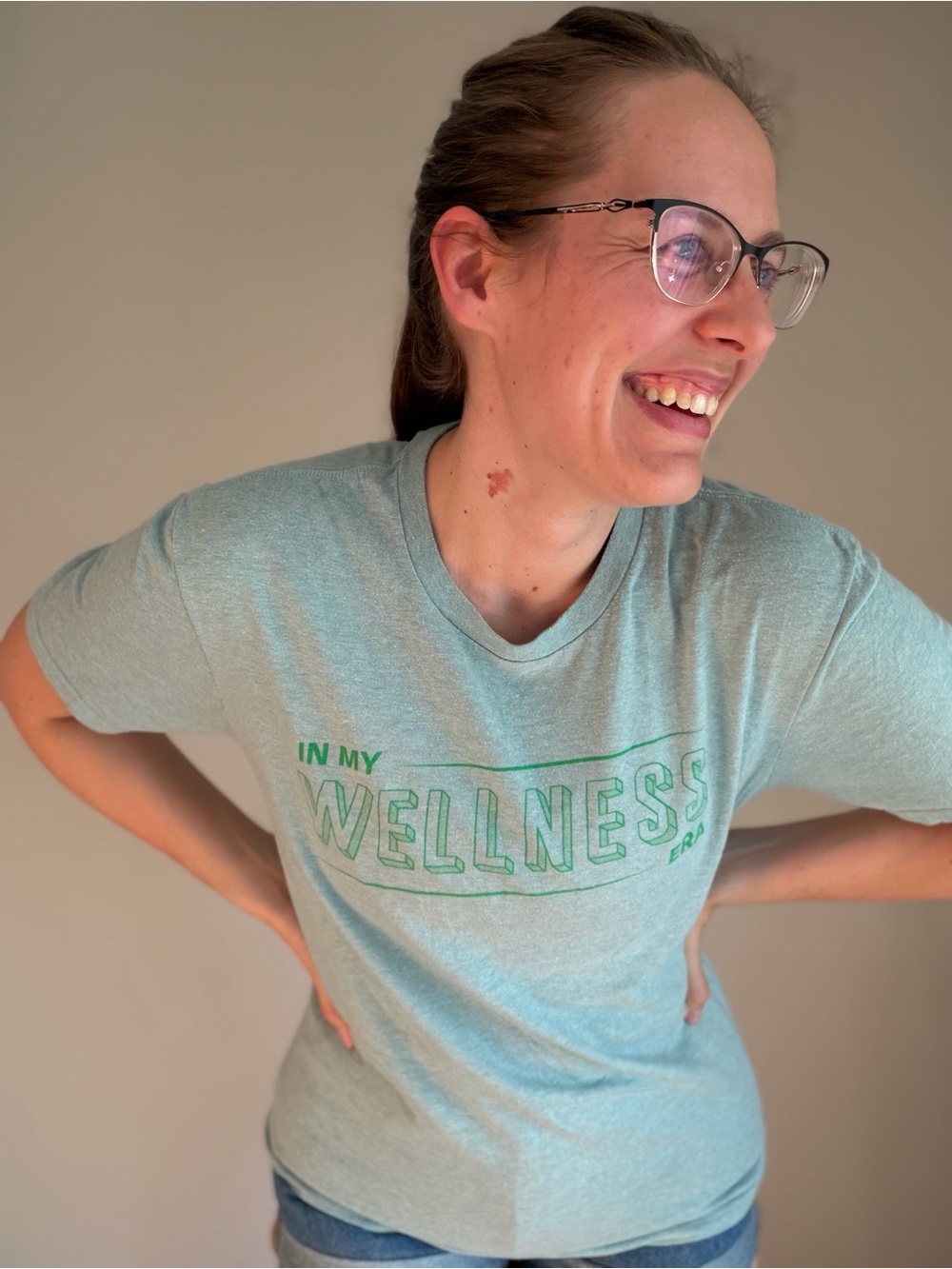 In My Wellness Era Light Aqua Mint Graphic Tee Shirt District Size S Like New